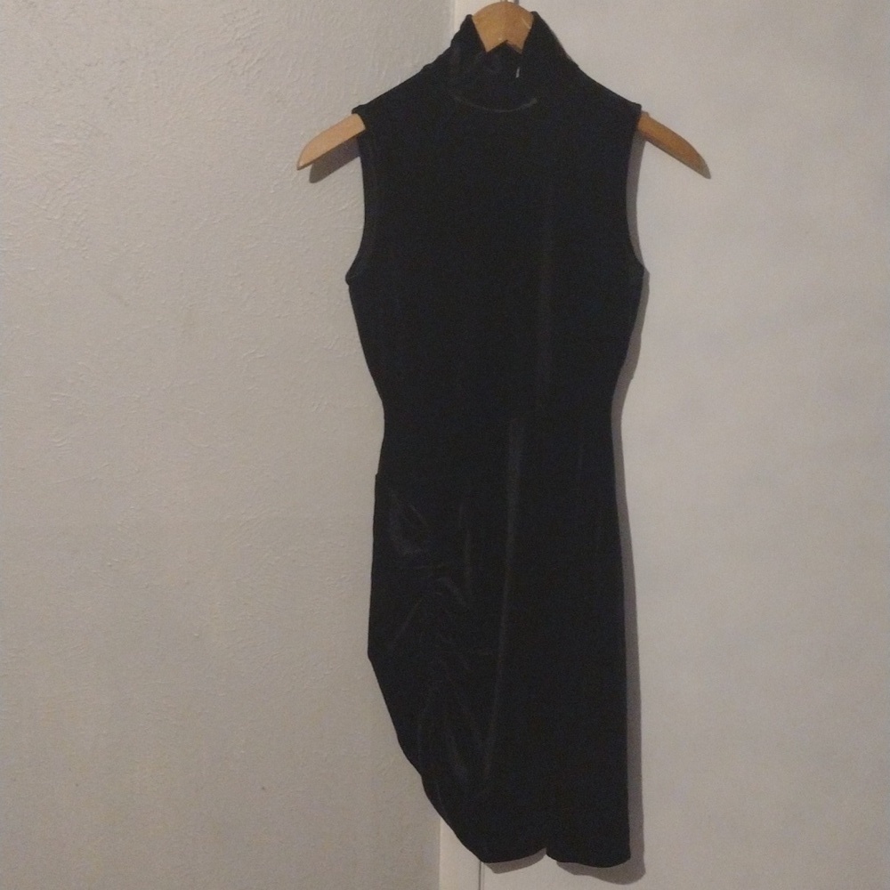 The Drop Black Mock Neck Sleeveless Asymmetrical Mini Dress XS - Picture 2 of 8